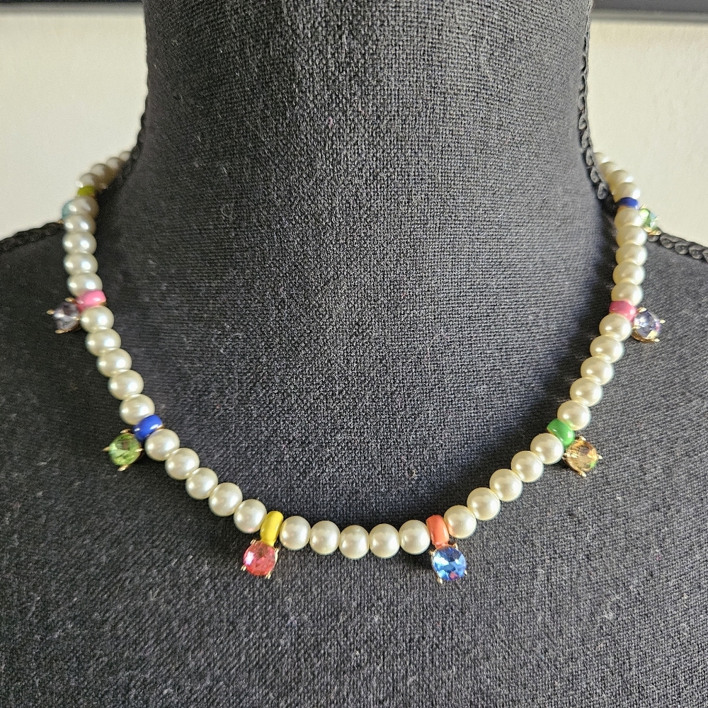 On 34th Gold-Tone Crystal & Imitation Pearl Collar Necklace